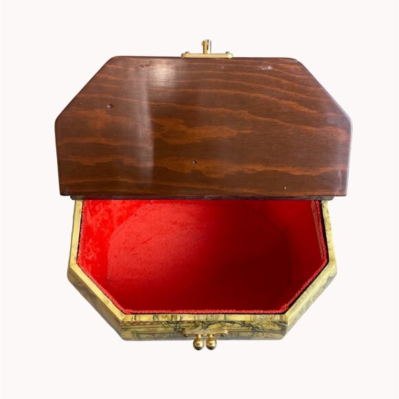 Vintage Old Farm Market Decoupage Brown Wood Bakelite Handel Purse - Picture 6 of 8